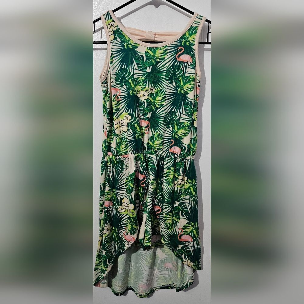 Tropical Green Sleeveless Romper Shorts Dress Medium